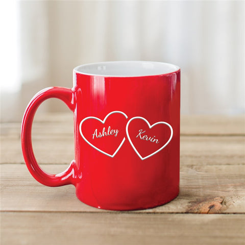 COFFEE CUP - ENGRAVED - 2 HEARTS PERSONALIZED